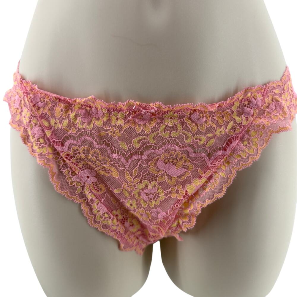 Victoria Secret Dream Angels Orange Pink Lace Thong Panty Womens Medium